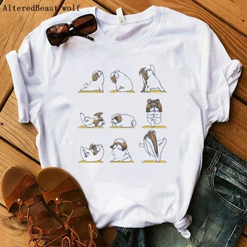 Naujas mados Pet Shih Tzu Dog Jogos Mama Marškinėlius Mielas Animacinių filmų Mama Moterys T-shirt Moterų Atsitiktinis Viršūnės Vasarą Ponios O-kaklo Marškinėliai