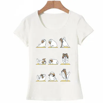 Naujas mados Pet Shih Tzu Yoge gražus Yug Meno marškinėliai Mielas Moterų Marškinėliai Moteriška Trumpas Rankovėmis tee mergaitėms