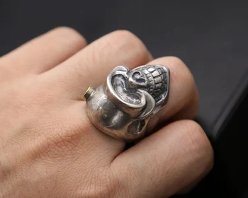 Naujas mados valdinga Punk Rock Kaukolės Žiedas 925 Sterlingas Sidabro vyresniųjų vyrų žiedas