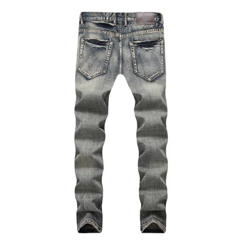 Naujas Mados Vyrai Skylių Klasikiniai Džinsai Gatvės Motociklas Ripped Jeans Vyriška Hip-Hop tiesiai Slim Jean atsitiktinis džinsinio audinio kelnės