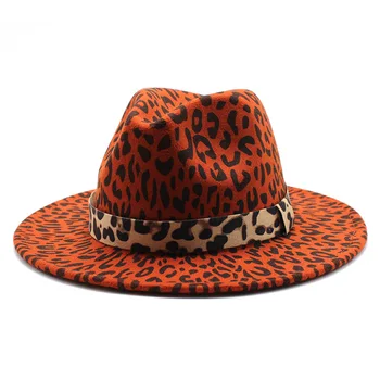 Naujas Mados žiemos Kokybės Plataus Kraštų Fedora Skrybėlę Moterų Leopard Vilnos Skrybėlės Panama džiazo Fedoras vyrų Chapeau Sombrero