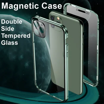 Naujas Magnetiniai Adsorbcijos Grūdinto Stiklo Metalo Atveju Iphone, SE X XR XS MAX 7 8 Plius 360 Apsauginis Dangtelis, Skirtas 
