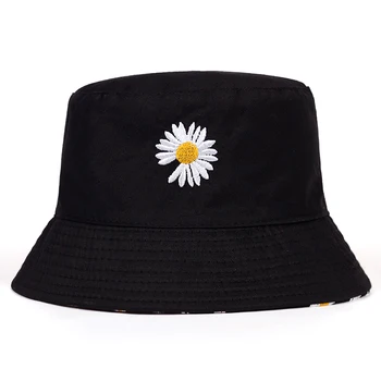 Naujas mažos daisy siuvinėjimo žvejys skrybėlę dvipusis nešiojami kibiro kepurę vasaros lauko skėtį nuo saulės apsaugos nuo saulės, skrybėlę, laisvalaikio kepurės