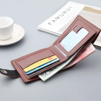 Naujas mažos piniginės snap mados vyriškos piniginės, odiniai vyriški trumpas piniginės kortelės turėtojas vientisos spalvos odinė piniginė