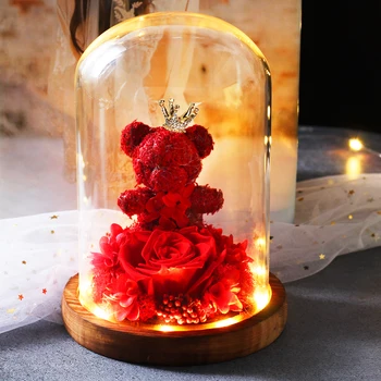 Naujas Meškiukas Rožių Žiedų Stiklo Dom Šviesos Festivalis Gėlės Namuose Vestuvių Dekoravimas Gimtadienio, Valentino Dienos Dovanos Gėlių