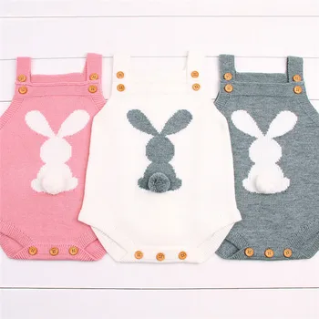 Naujas Naujagimį Berniuką Mergina Easter Bunny Mezgimo Bodysuit Jumpsuit Apranga Nustatyti Kūdikio Mergina Bodysuits Medvilnės O-kaklo Slleeveless