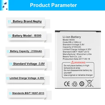Naujas Nephy Originalios Baterijos Samsung Galaxy S3 SIII i9300 I9301I i9300i Grand Neo i9128 i9128V i9168i i9118 E170k E210 2100mAh
