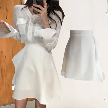 Naujas Nereguliarus-line Mini Sijonas Moterims Kietas Aukšto Liemens Sijonas Mujer Elegantiškas Baltas Juodas Mergina Sijonas Rudenį 2020 Jupe