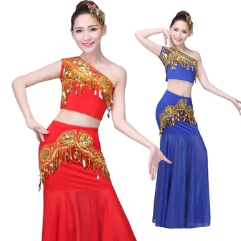 Naujas Pilvo Šokio Kostiumų Indijos Tradicinę Suknelę, Povas Moterų Suaugusiųjų Indijos Bolivudas Suknelė Žuvies Uodega Leotard Mergina Dancewear