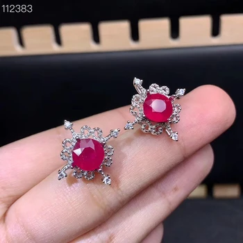 Naujas prabangus raudona rubino stud auskarai moterims sidabro ornamentu mergina gimtadienio jubiliejų sužadėtuvių dovana apvalus gamtos perlas