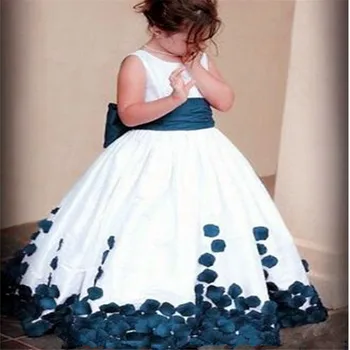 Naujas Satin Reljefiniai Tiulio Merginos Birthday Party Dress Inscenizacija Suknelė O-Kaklo 3D Gėlės Grindų Ilgis Merginų Vestuvės Suknelės