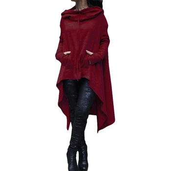 Naujas stilingas gatvės stiliaus nereguliarus palaidinukė Plius Szie moterų gobtuvu ilgai puloveriai vientisų spalvų cool ilgai viršūnes moterų E5315