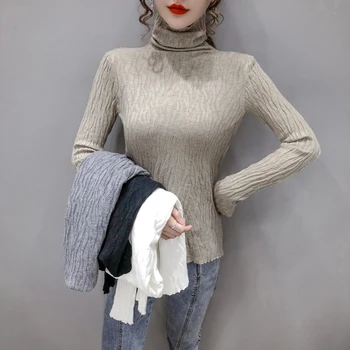 Naujas stilius, rudenį ir žiemą, 2020 m., su juosmens uždarymo ir plonas megztas megztinis, aukštos apykaklės ir vientisos spalvos pėdkelnių moterims