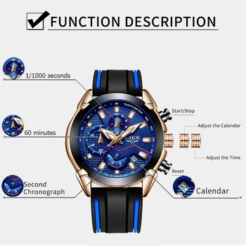 Naujas Vyrai Laikrodžiai LIGE Unikalų Mados Dizaino Ciferblatas Kvarcinis Laikrodis Odinis Dirželis Žiūrėti Ekranas Data ir Savaitės Laikrodis Mėlyna Reloj