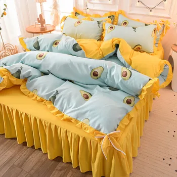Naujasis lankas mazgas aksomo šepečiu lova sijonas keturias medvilnė antklodė padengti lakštai trys patalynė