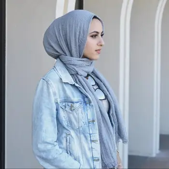 Naujausias Moterų Skara Vingiuoti Burbulas Hijab Medvilnės Skaros Mados Paprasto Raukšlių Wrap Musulmonų Lankelis Apmušalas Populiarus 87Color 10vnt/Daug