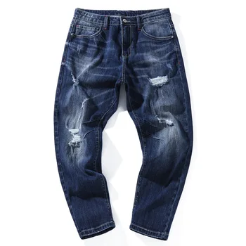 Nauji Skinny Džinsai vyrams Streetwear Sunaikinta Ripped Jeans Homme Hip Hop, Broken modis vyrų Pieštuku Dviratininkas Siuvinėjimo Pleistras Kelnės