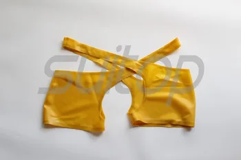 Nauji vyriški seksualus latekso šortai atidaryti cortch į trasparent geltona su lubes ne