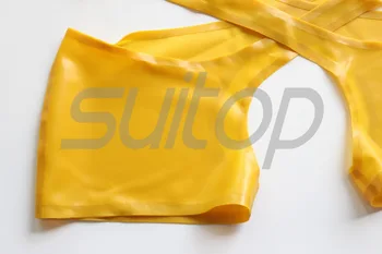 Nauji vyriški seksualus latekso šortai atidaryti cortch į trasparent geltona su lubes ne