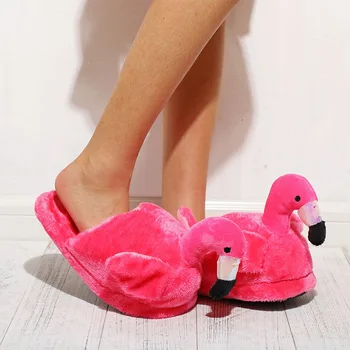 Nauji Žieminiai Batai Moterims, Namų Šlepetės Patalpų Šiltas Flamingo Animacinių filmų Padengti Kulno Paslysti ant Minkštos Unisex Namas Batai, Kailio Pliušinis Šlepetės