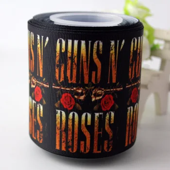Naujo dizaino juodos Guns&Roses 75mm grosgrain kaspinu 10/25/50 metrų Siuvimo reikmenys vestuves apdailos juostelės