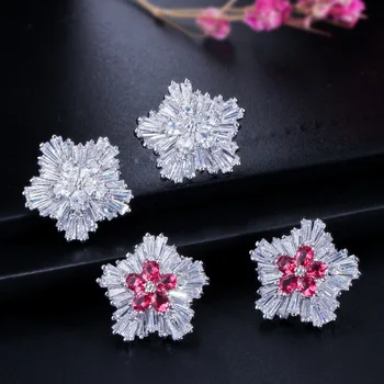 Naujos mados Snaigės kristalo didelis stud auskarai prabanga kubinis cirkonis gėlių auskarai moterų mados vestuvių papuošalai 2020 m.
