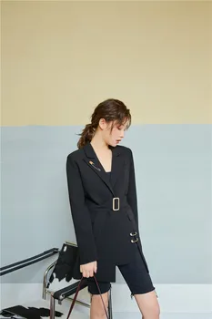 Naujų 2020 m. Pavasarį, Rudenį Moterys juoda Striukes Moterims, ilgą Striukę, Juodas Kostiumas ilgomis Rankovėmis Įpjovomis Apykaklės Varčias OLIS Outwear Moterims
