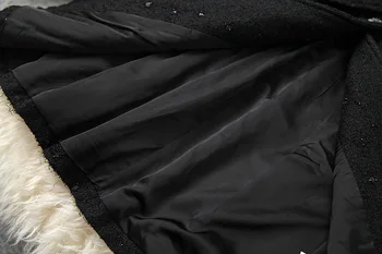 Naujų 2020 m. rudens žiemos moterys vilnonis ilgas kailis prabangos dizaineris prekės blizgučiais duobute elegantiška juoda varčias storio viršutinių drabužių siuvimas