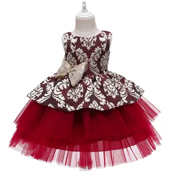 Naujųjų Metų šventinis vaikų suknelė mergina kūdikių trimatis rose flower princess dress vaikas vestuvių parodoje kostiumas raudona