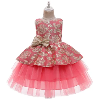 Naujųjų Metų šventinis vaikų suknelė mergina kūdikių trimatis rose flower princess dress vaikas vestuvių parodoje kostiumas raudona