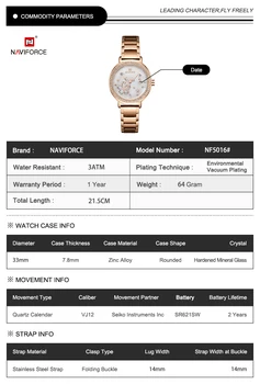 NAVIFORCE Moterų Laikrodžiai Prabangos Prekės 2020 Nerūdijančio Plieno Ponios Žiūrėti Mados Laikrodis atsparus Vandeniui Paprastas Stilius Reloj Mujer