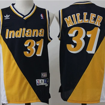 NBA Indiana Pacers #31 Reggie Miller Vyrų Krepšinio Dryžuotas Jersey Retro Autentiški Megztiniai Išsiuvinėti Vyrų Krepšinio Megztiniai