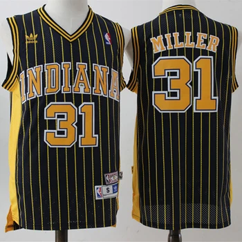 NBA Indiana Pacers #31 Reggie Miller Vyrų Krepšinio Dryžuotas Jersey Retro Autentiški Megztiniai Išsiuvinėti Vyrų Krepšinio Megztiniai