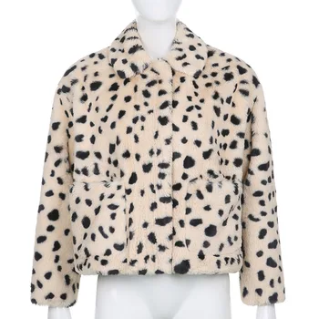 NCLAGEN Moterų Laukinis Leopardas Viršutiniai drabužiai Žiemos Ilgos Rankovės Vieną Krūtinėmis Dirbtiniais Kailių Paltai Lady Kišenėje Šiltas Storas Prašmatnus Drabužių Viršų