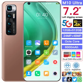 Neapibrėžta Išmanųjį telefoną Xiao M10 Utra Pasaulio Versija 7.2 colių Octa Core Atrakinta 6000mAh Android 10.0 5G Mobilųjį Telefoną