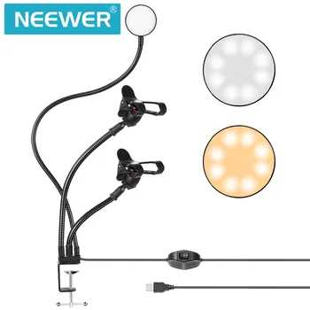 Neewer Live Transliacijos USB LED Selfie Šviesos Žiedas su 2 mobilusis Telefonas Gnybtus