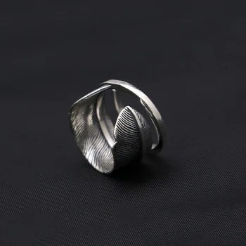 Nekilnojamojo 925 sterlingas sidabro Plunksna dalyvavimas piršto reguliuojamas žiedo Vyrų fine jewelry R691