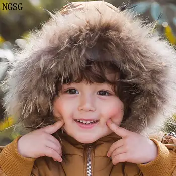 Nekilnojamojo kailių apykaklės užsakymą 55cm originali gamtos meškėnas kailio gaubtas apdaila vaikų berniukas žiemos kailių skara priedai mergina