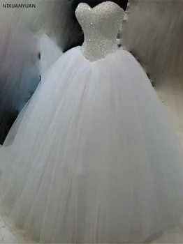 Nekilnojamojo Nuotraukas Princesė Balto Dramblio kaulo Tiulio Kamuolys Suknelė Vestuvių Suknelė iki 2021 m. Zawalcowany Brangioji Nuotakos Suknelė vestido de noiva