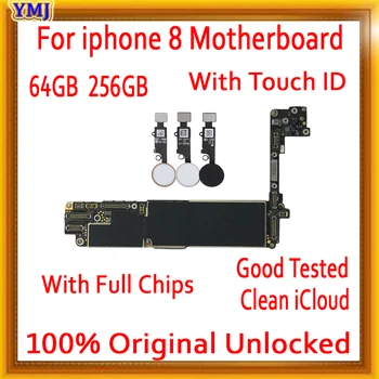 Nemokamai iCloud iPhone 8 Plokštė su sensoriniu ID / be Touch ID,Originalus, atrakinta iphone 8 Mainboard su Pilna Žetonų