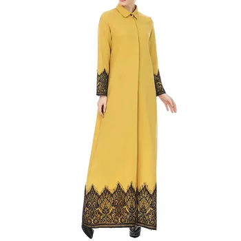 NEMOKAMAI STRUČIŲ Musulmonų Suknelė Moterims Geltonos spalvos Nėrinių Kraštais Priekiniai Abaja Musulmonų Maxi Kaftan Kimono Musulmonų Mados Suknelė Moterims Vasaros
