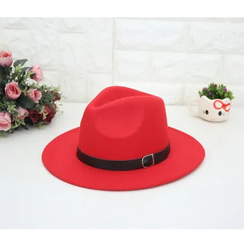 Nemokamas pristatymas 2021 naujas Mados vyrai fedoras moterų mados džiazo skrybėlę vasarą, pavasarį juodas vilnonis mišinys bžūp lauko atsitiktinis Red hat