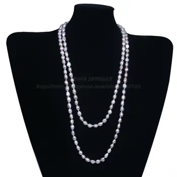 Nemokamas Pristatymas ilgi karoliai Baroko 158cm Gėlo vandens perlų vėrinį 7.5-8.5 mm, baroko karoliai