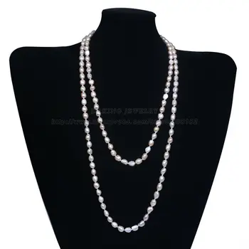 Nemokamas Pristatymas ilgi karoliai Baroko 158cm Gėlo vandens perlų vėrinį 7.5-8.5 mm, baroko karoliai