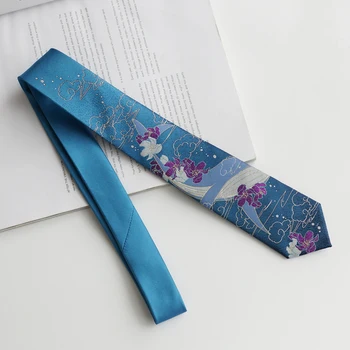 Nemokamas Pristatymas Naujos Vyrų vyrų Originalus dizainas, spausdinami kaklaraištis studentų dovana necktie jūros mėlyna gradientas siuvinėjimo kaklaraištis violetinė gėlė