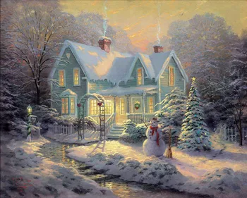 Nemokamas pristatymas sielovados namuose Kalėdų senį snowscape drobė spausdina aliejaus tapybai atspausdinta ant drobės sienos meno apdailos nuotrauką