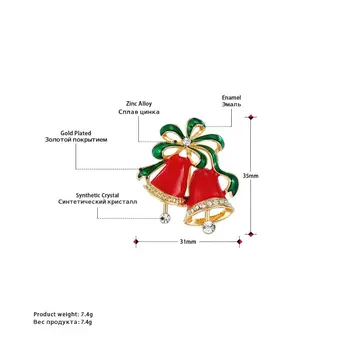 Neoglory Papuošalai, Aukso Raudona Kalėdų Jingle Bells Sages Moterims Žalia Juostele Emalio Sluoksnį Pin 2020 Naujas Prekės ženklas KALĖDŲ Dovana