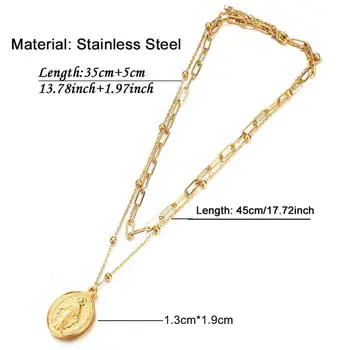 Nerūdijančio Plieno Multi-Layer Mergelės Marijos Karoliai, Aukso/Sidabro Spalvos Metalo Medalla Virgen Maria Žavesio Karoliai
