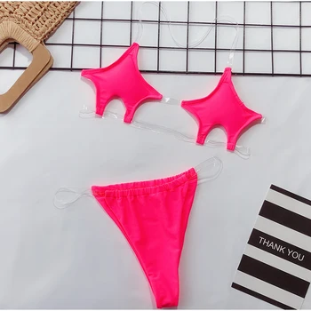 NewAsia Micro Bikini Komplektas 2019 M. Vasarą, Aišku, Dirželis Pentagram Dizaino Push-Up Maudymosi Kostiumėliai Moterims, Auksas, Sidabras Sexy Thong Paplūdimys Maudymosi Kostiumėlį