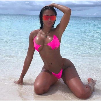 NewAsia Micro Bikini Komplektas 2019 M. Vasarą, Aišku, Dirželis Pentagram Dizaino Push-Up Maudymosi Kostiumėliai Moterims, Auksas, Sidabras Sexy Thong Paplūdimys Maudymosi Kostiumėlį
